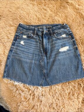 American Eagle Outfitters Blue Distressed Denim Mini Skirt